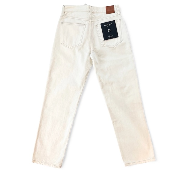 NWT Anine Bing Etta High Rise Cropped Straight Leg  Denim Jeans Off White 25 - Picture 4 of 14